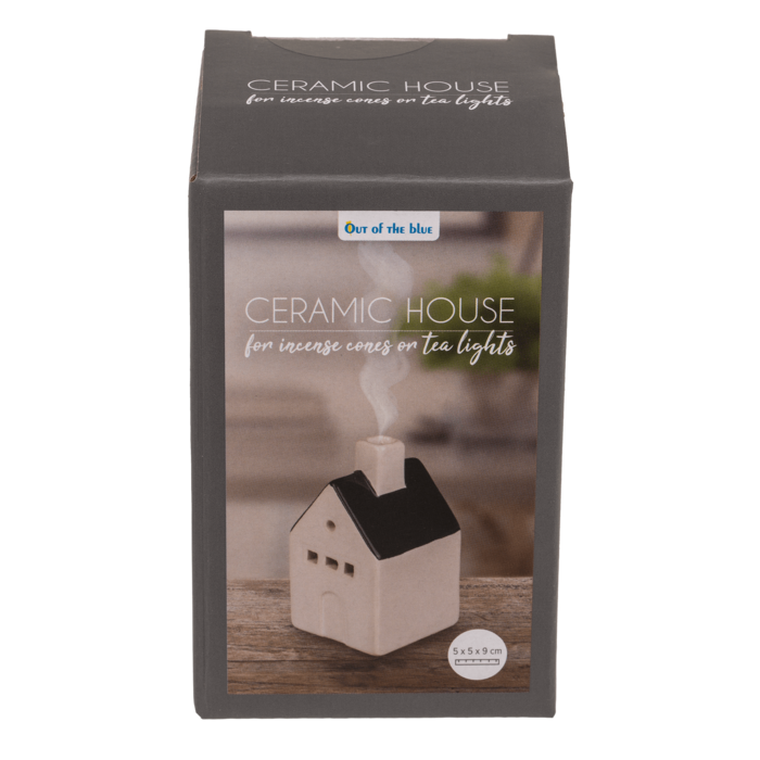 Casita de cerámica para conos de incienso y velas tealight