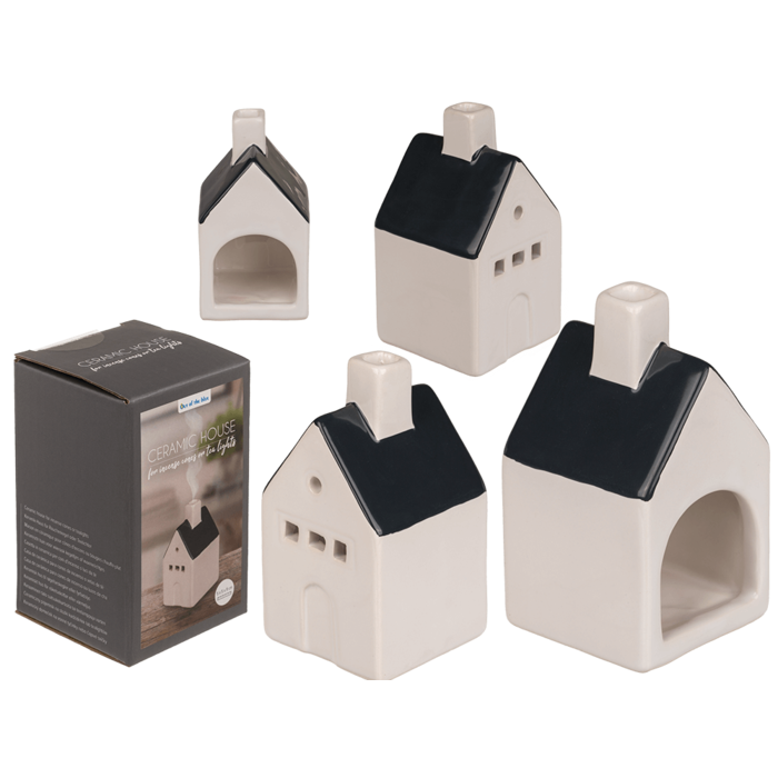 Casita de cerámica para conos de incienso y velas tealight