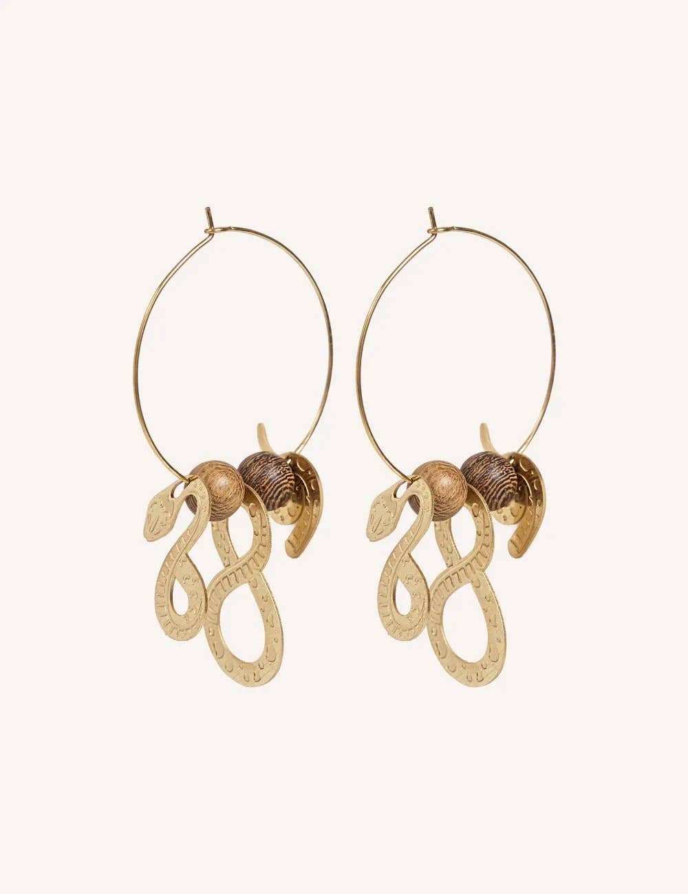 Pendientes serpiente/ Acero inoxidable y madera