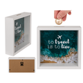 Caja de ahorro de madera con marco, 'To travel is to live'