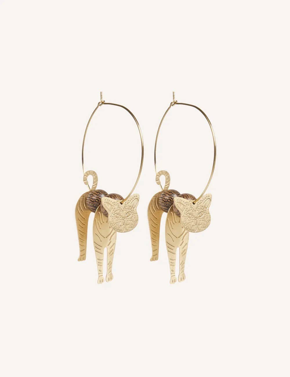 Pendientes Gatos/ Madera + Acero inoxidable