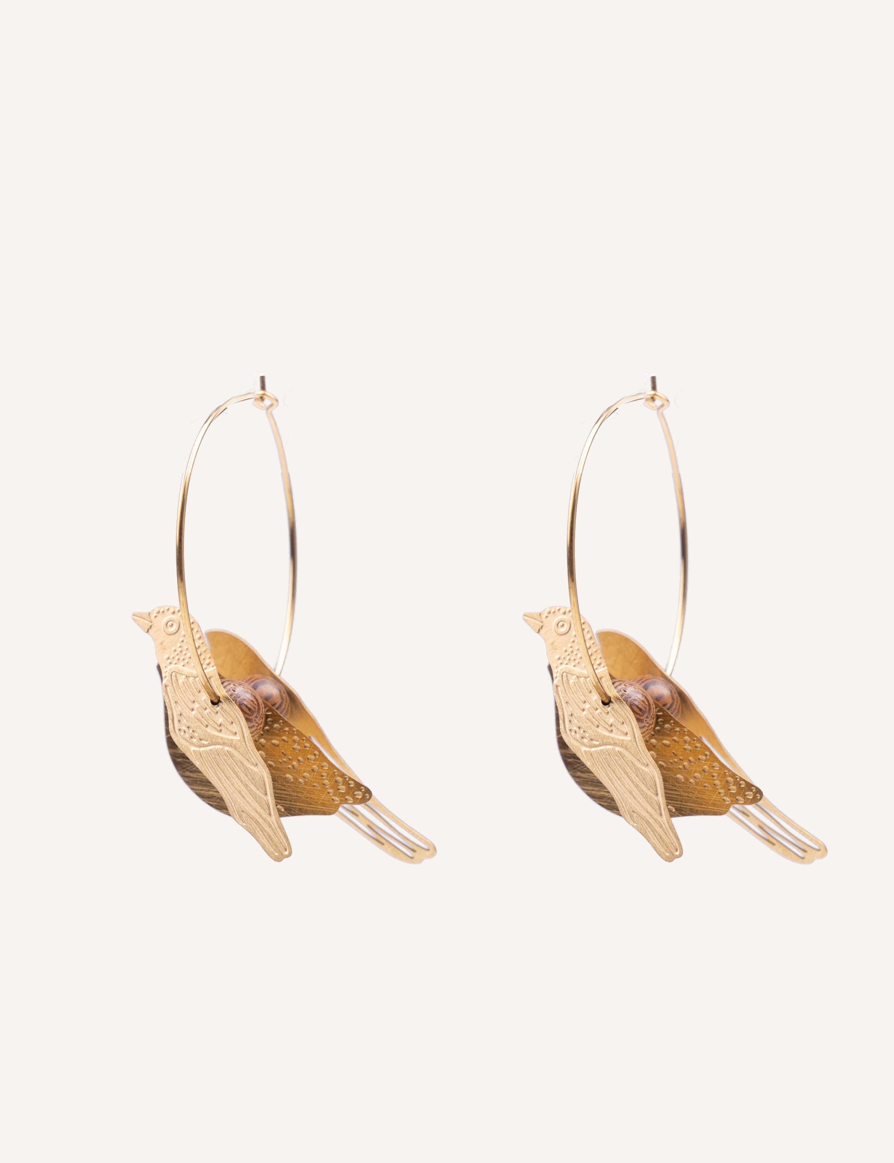 Pendientes pajaritos 3D / Acero + Madera