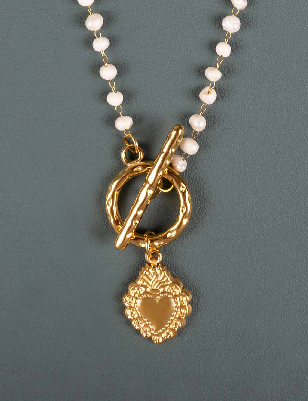 Gargantilla corazón / Perla de río + Acero