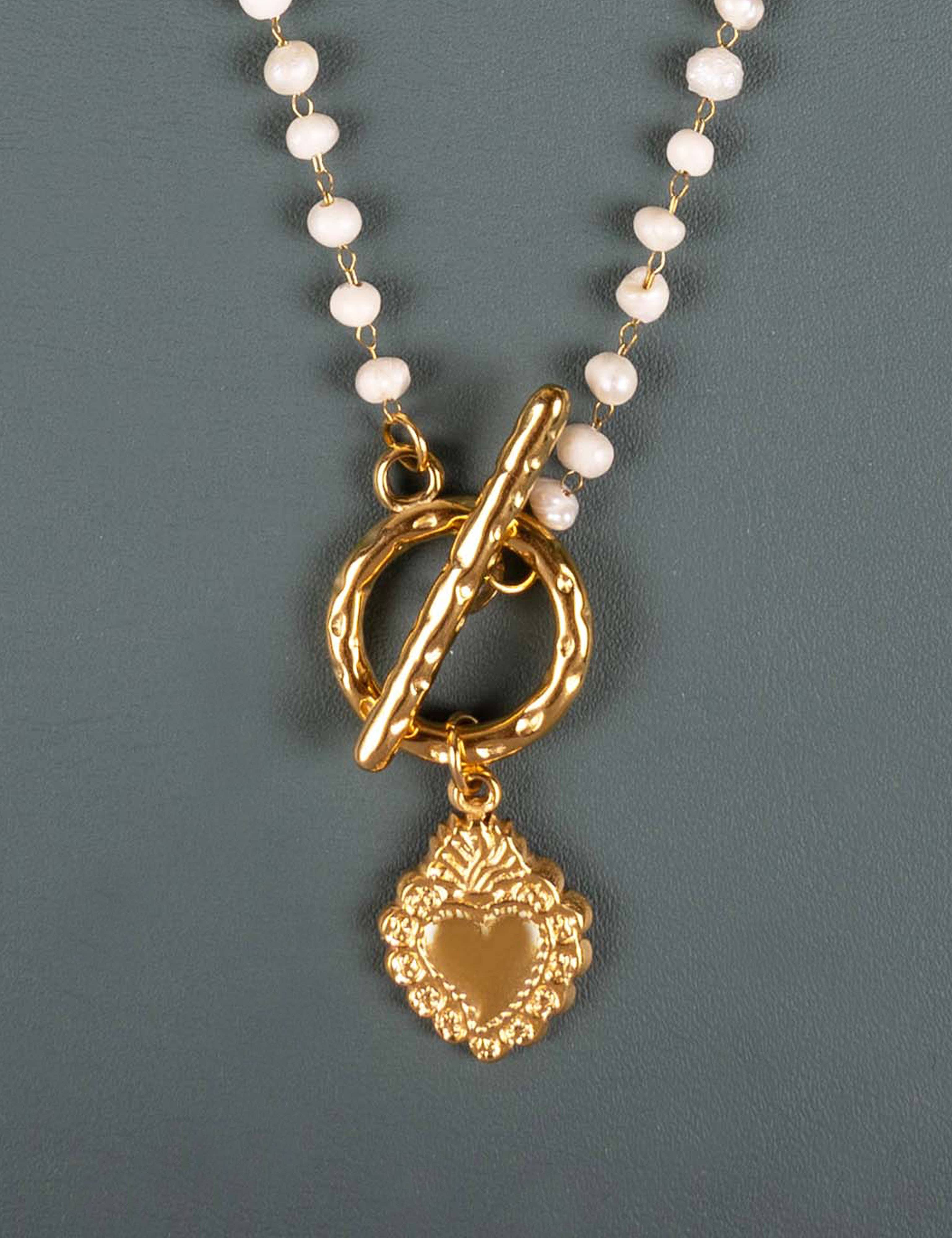 Gargantilla corazón / Perla de río + Acero