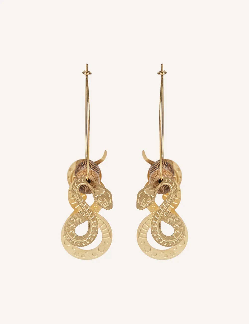 Pendientes serpiente/ Acero inoxidable y madera