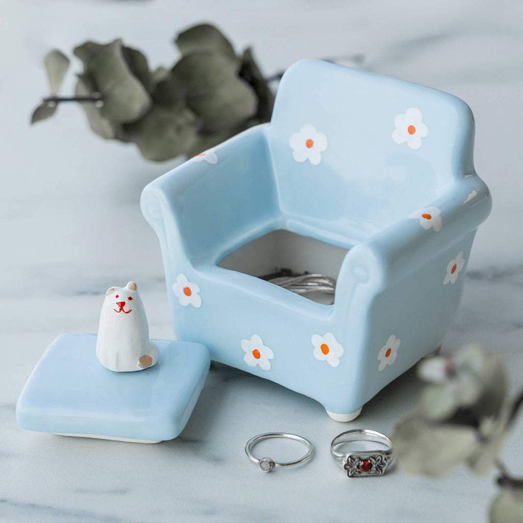 SOFÁ DE GATO FLORAL CAJA DE JOYERÍA HF